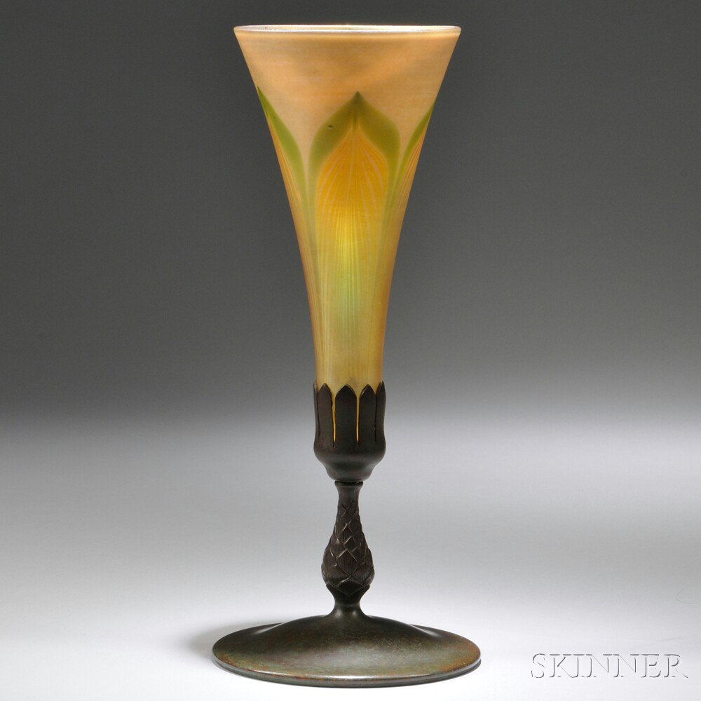 Appraisal: Tiffany Trumpet Vase Art glass bronze New York early th