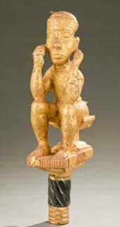 Appraisal: Akan gold leaf seated figure and sword handle t Akan