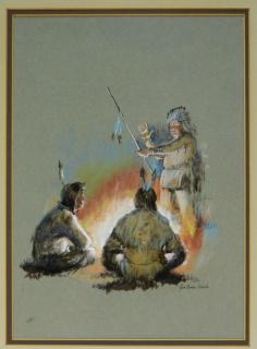 Appraisal: Joe Roberts Native American Campfire Painting TEXAS - A pencil