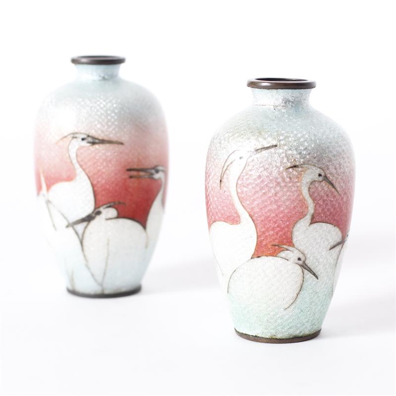 Appraisal: Pair of small Japanese Cloisonne Ginbari Enamel Vases White and