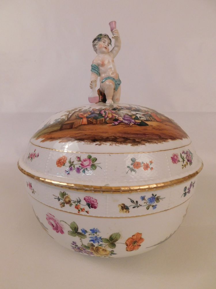 Appraisal: KPM BERLIN CHERUB COVERED BOWL Fine antique KPM porcelain large