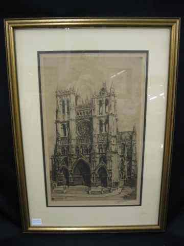 Appraisal: Lucia Gaulier Engraving of Cathedral Reims pencil signed image area