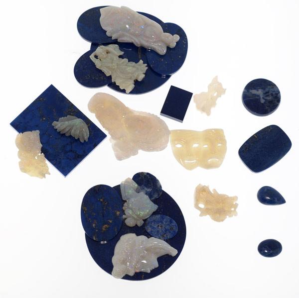 Appraisal: CARVED OPALS LAPIS TABLETS Twenty-nine pieces eleven figural carved opals