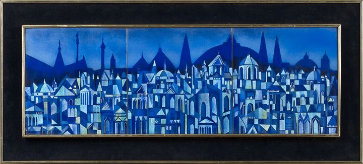 Appraisal: Helen Trivigno American Louisiana - A Florentine Night triptych enamel