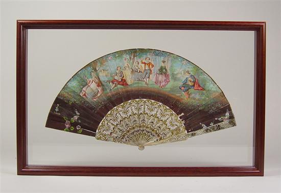 Appraisal: Hand Painted European Fan Mid th Century Watercolor scene of