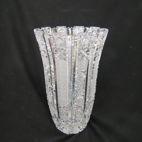 Appraisal: Cut Crystal Vase elaborate panel ray decor excellent