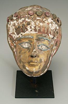 Appraisal: Egyptian Cartonnage mummy mask gesso with polychrome facial details and