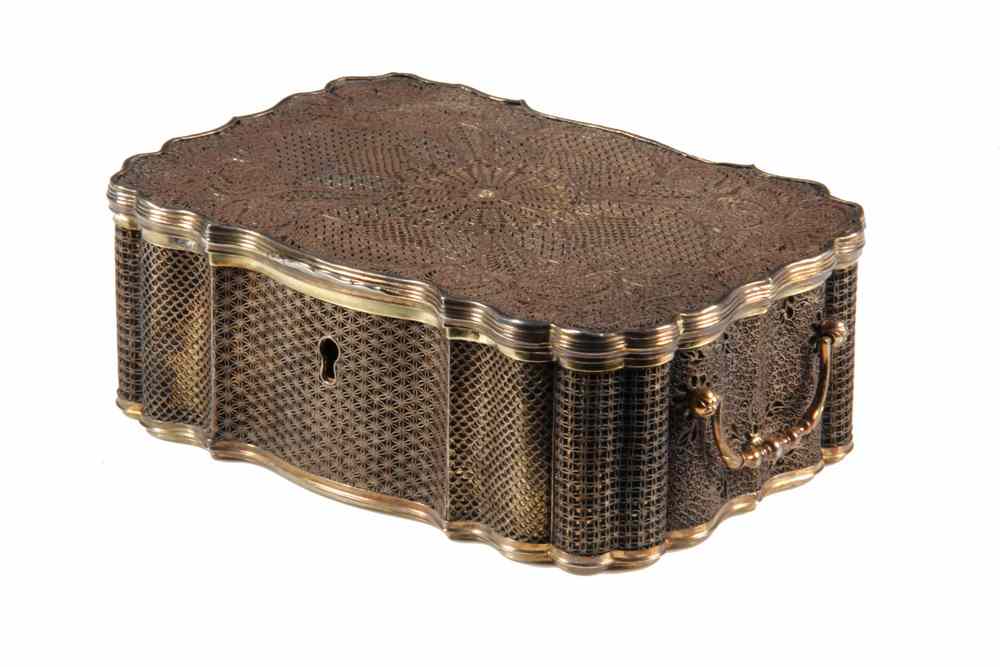 Appraisal: CHINESE EXPORT GILT SILVER LIDDED BOX Made in Canton circa