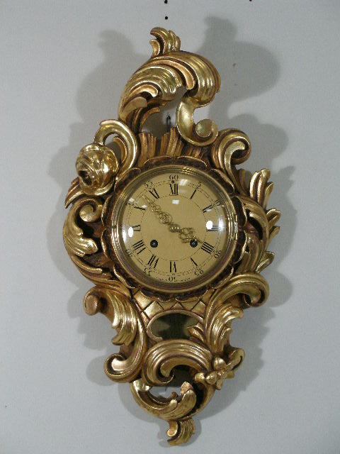 Appraisal: Swedish Rococo-Style Day Westerand Clock mid- th c ornately carved