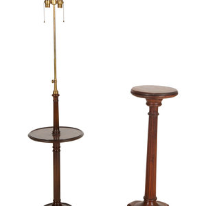 Appraisal: A Mahogany Two Light Floor Lamp with Table Shelf and