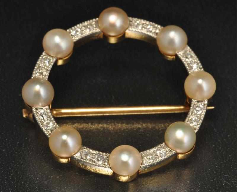 Appraisal: K Two-Tone Gold Diamond Pearl Pin Description Diamonds ctw Pearls