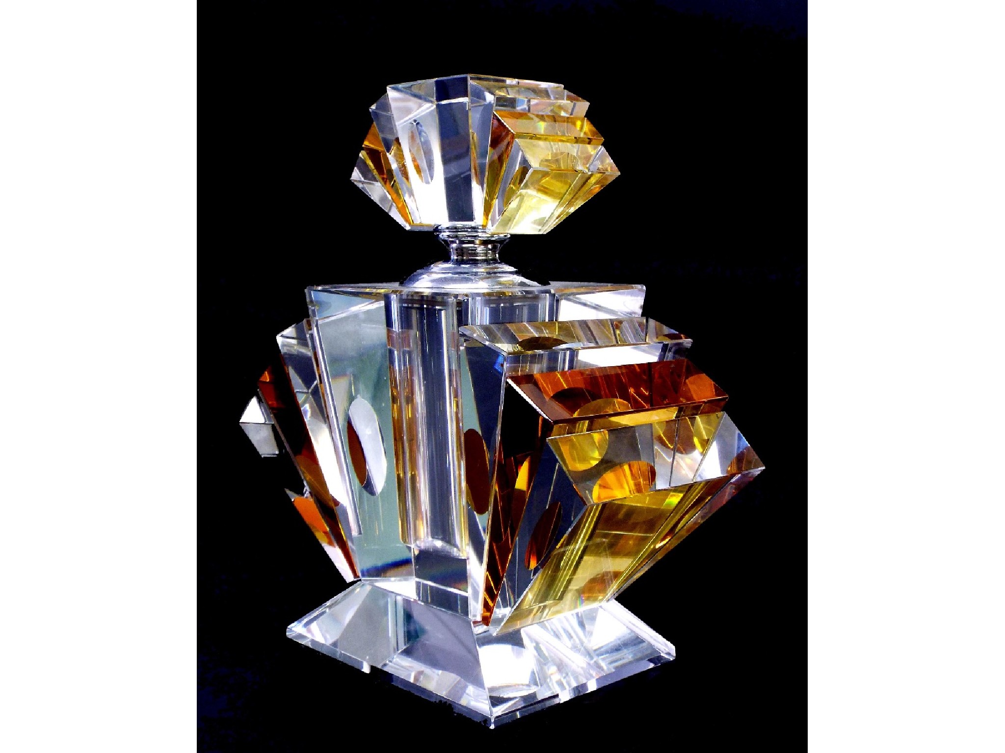 Appraisal: Large Art Deco style clear and amber overlaid glass perfume