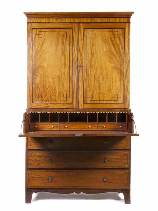 Appraisal: A George III Mahogany and Satinwood Linen Press in two