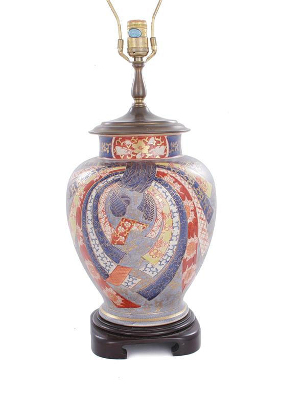 Appraisal: Asian porcelain melon jar converted to lamp overall H Provenance