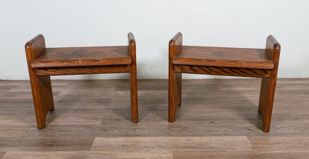 Appraisal: Pair of Mission oak bench form stools Early th century