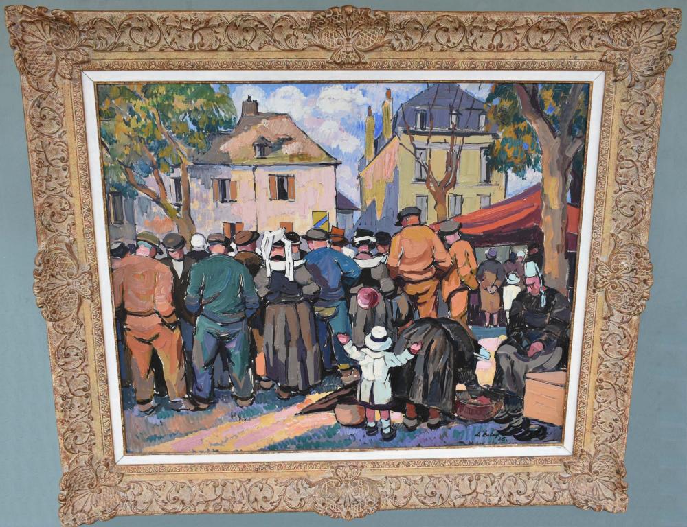 Appraisal: PIERRE DE BELAY FRENCH - Market Day in Concarneau Signed