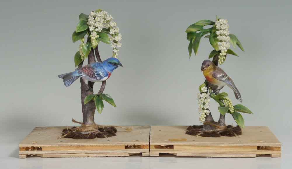 Appraisal: PAIR DOROTHY DOUGHTY PORCELAIN LAZULI BUNTING BIRD FIGURINES One of