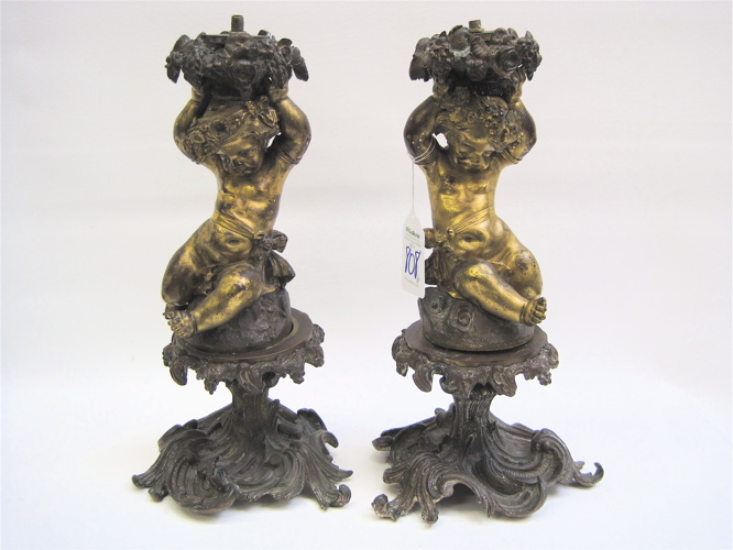 Appraisal: PAIR OF GILT BRONZE FIGURAL LAMP BASES each of a