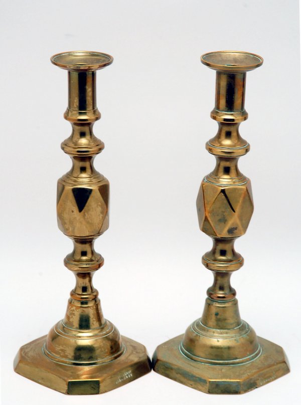 Appraisal: Brass Queen of Diamonds candlesticks center section of body with