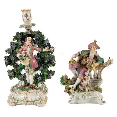 Appraisal: Two English porcelain figural Derby candlesticks circa the first Chelsea