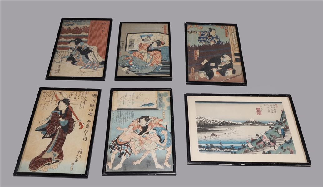 Appraisal: Group of six framed various Japanese woodblock prints including a