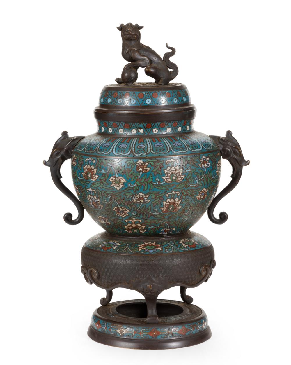 Appraisal: Chinese Cloisonne Enamel Censer on Integral Stand th th c