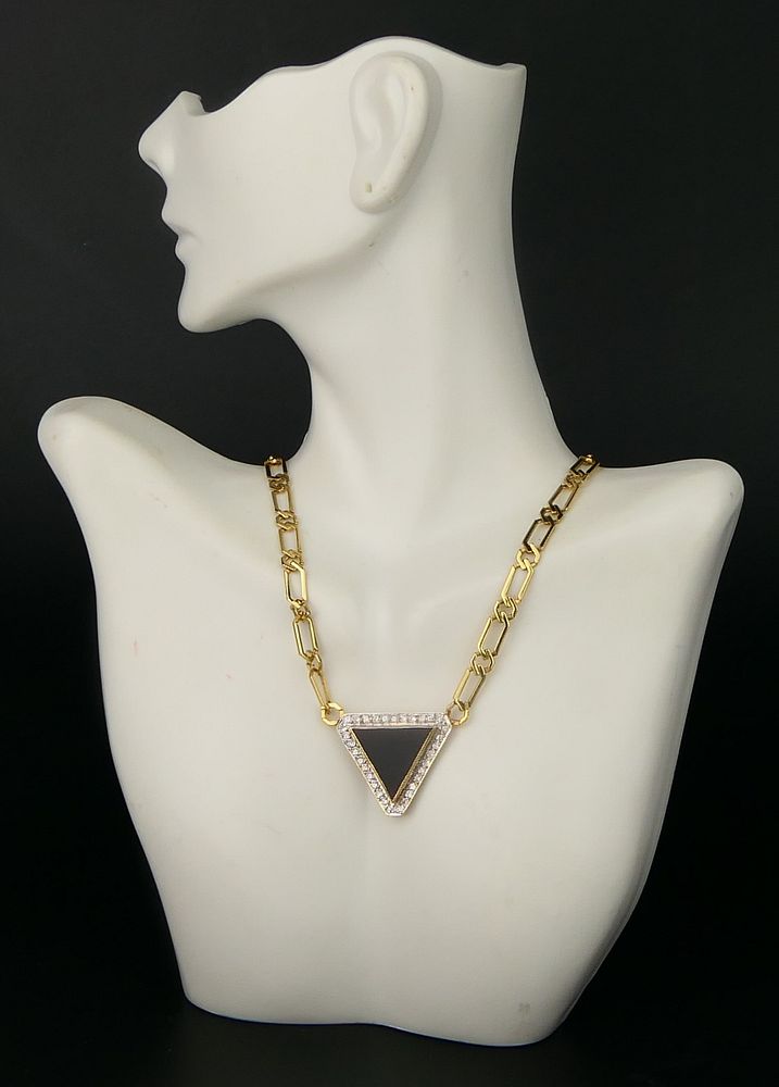 Appraisal: KT Y GOLD ONYX AND DIAMOND LADIES NECKLACE Link kt