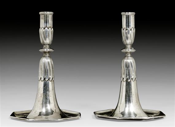 Appraisal: PAIR OF TRUMPET CANDLEHOLDERS Lausanne circa Maker's mark Charles Louis