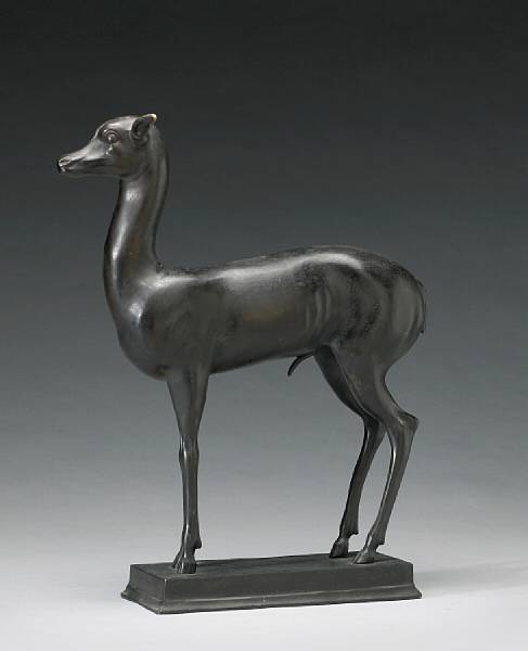 Appraisal: A patinated bronze figure of a fawn after the antique