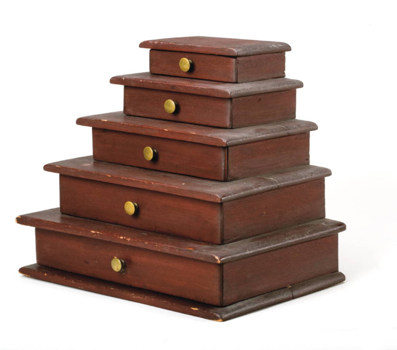 Appraisal: AMERICAN COUNTRY RED PAINTED FIVE-TIER DRESSING BOX Height inches width