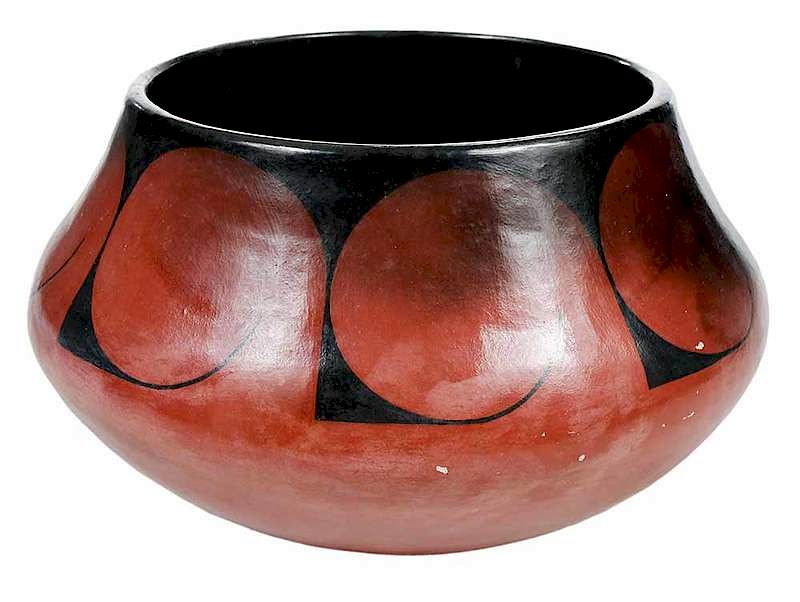 Appraisal: Signed Red and Black Earthenware Bowl American probably Southwestern late