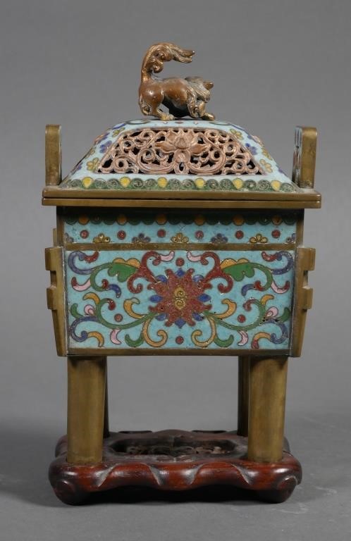 Appraisal: Antique Chinese incense burner fang ting with Qianlong reign -