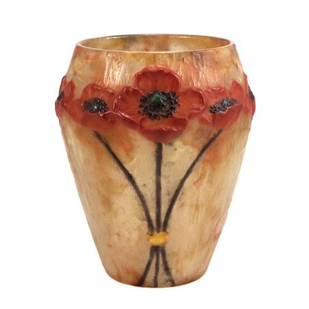 Appraisal: G Argy-Rousseau Pate de Verre Poppies Vase Estimate -