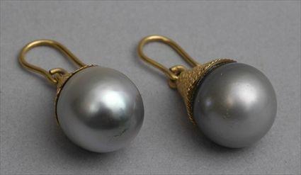 Appraisal: TWO PAIRS OF PEARL EARRINGS One pair of grey baroque