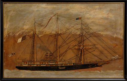 Appraisal: FOLK ART PAINTING OF A STEAMSHIP Oil on board seen