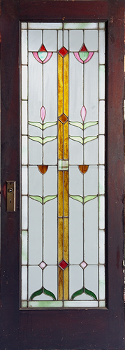 Appraisal: ARTS CRAFTS Leaded glass door with stylized floral pattern in