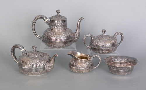 Appraisal: Gorham sterling silver repousse five piece tea service to include