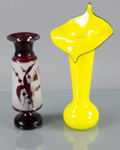 Appraisal: Two Bohemian Czech VasesOne ruby-flashed vase decorated with bellflowers and