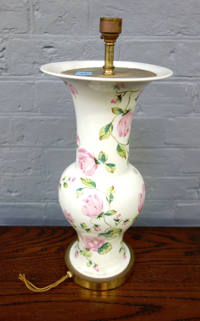 Appraisal: A modern porcelain baluster vase shaped table lamp painted with