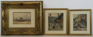 Appraisal: HAVLICEK Vincenz Three Watercolors Market scene - signed lower right