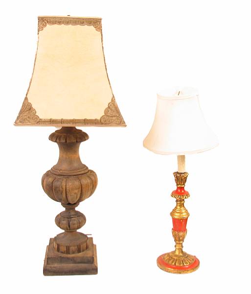 Appraisal: A group of two Baroque style oak wooden lamps height