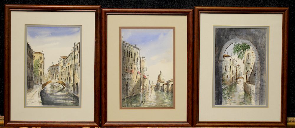 Appraisal: Italian Watercolors of Venice Canal Italian Watercolors of Venice Canal