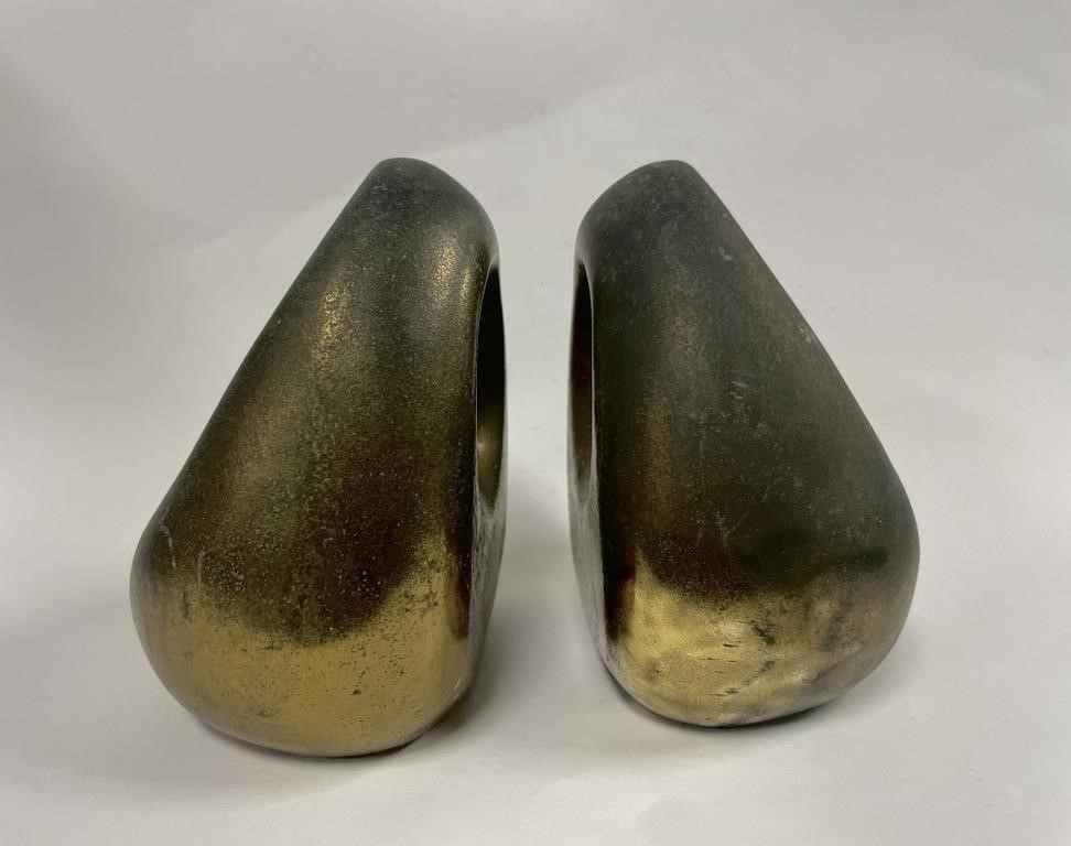 Appraisal: MCM BEN SEIBEL BOOKENDSMid century modern orb brass bookends Ben