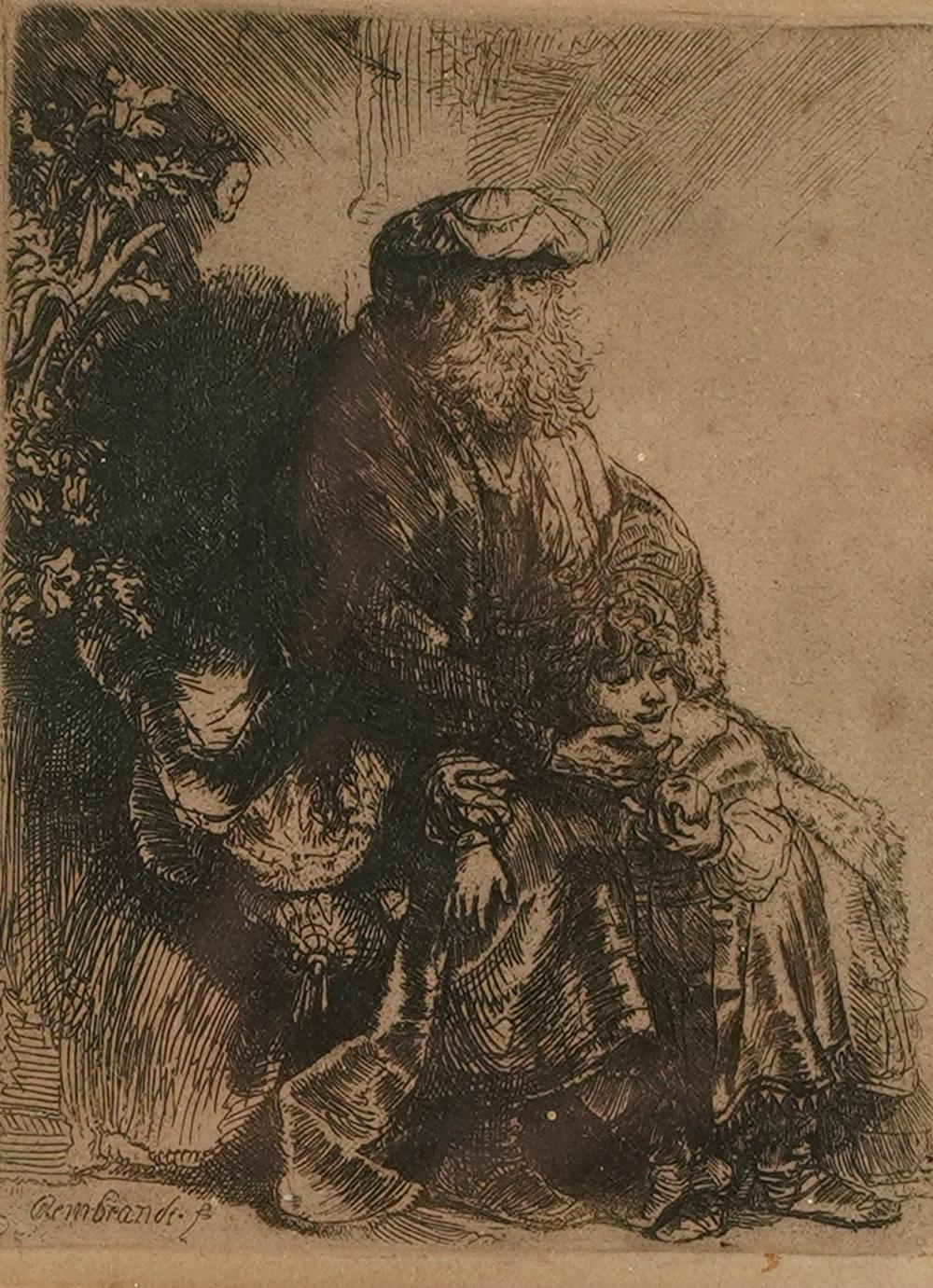 Appraisal: REMBRANDT VAN RIJN - ABRAHAM CARESSING ISAACetching on wove paper