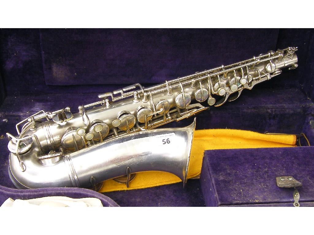 Appraisal: Silver plated alto saxophone the bell stamped The French-American Saxophone