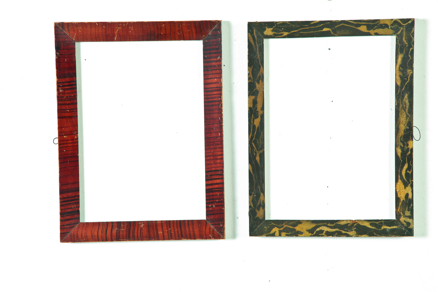 Appraisal: TWO AMERICAN DECORATED FRAMES Mid th century Marbelized black and