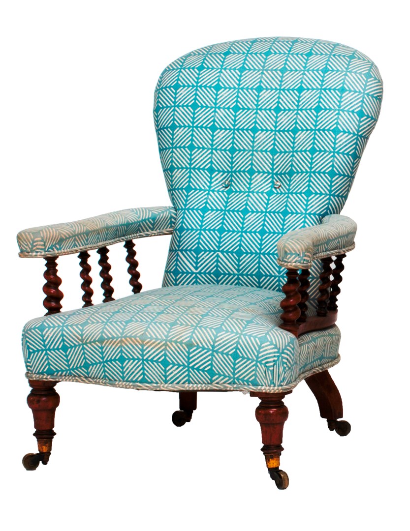 Appraisal: A Victorian satin birch framed open arm easy chair on