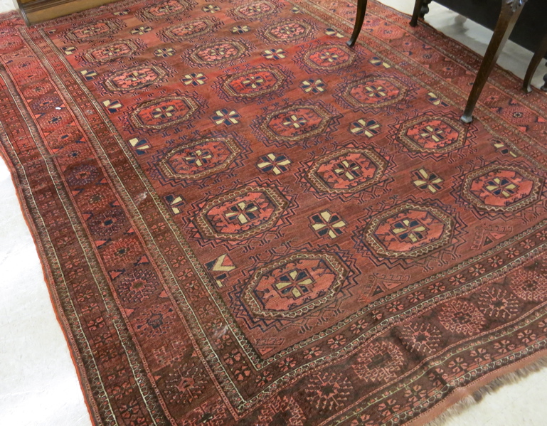 Appraisal: SEMI-ANTIQUE AFGHANI TURKOMAN CARPET Mauri or Sarukh tribal featuring an