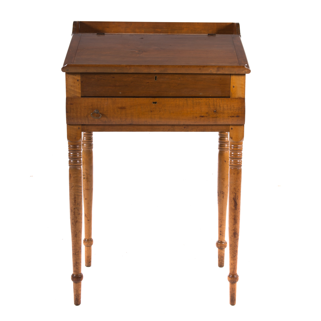 Appraisal: Late Federal maple schoolmaster's desk circa flat top with raised