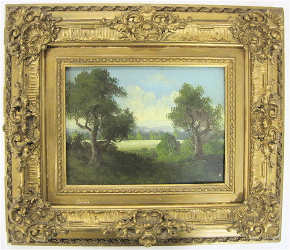 Appraisal: GERMAN SCHOOL th century oil on canvas Landscape with fenced